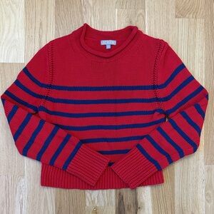 J. Crew Women's Red and Navy Striped Sweater